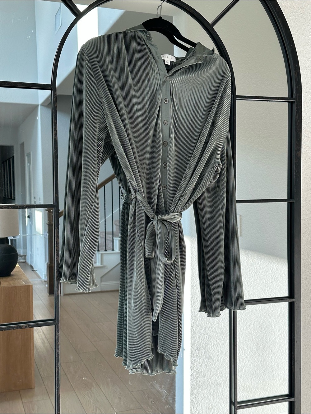 MABLE Olive Green Pleated Dress